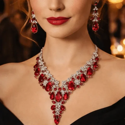 Conjunto de Joyas de Pedrería Brillante y Reluciente para Mujer, Accesorios para Vestido de Gala, Collar y Pendientes de Cristal de Lujo 5