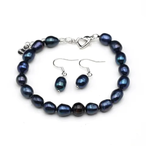 Conjunto de joyas de perlas naturales para mujer, collar, pulsera, pendientes, joyería Simple y elegante, regalos exquisitos, nuevo 4