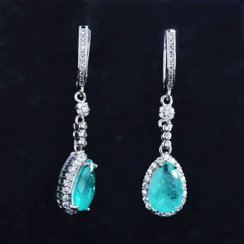 Conjunto de collar, pendientes y anillos de turmalina azul para mujer, Color plateado, chapado en oro blanco, gota de agua, joyería para fiesta de boda 5