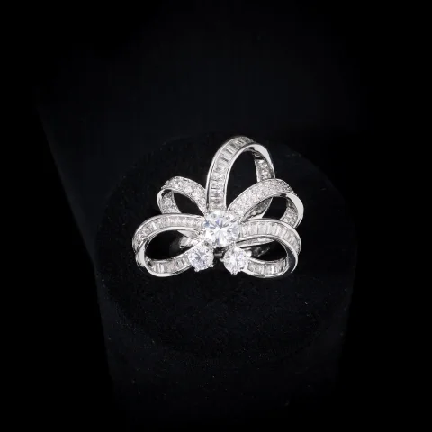 IN JEWELIFE - Juego de Joyas de Lujo con Dos Hileras de Circonitas Cúbicas Superpuestas para Mujer, Conjuntos de Boda, Accesorios Nupciales con Lazo, 241105 5