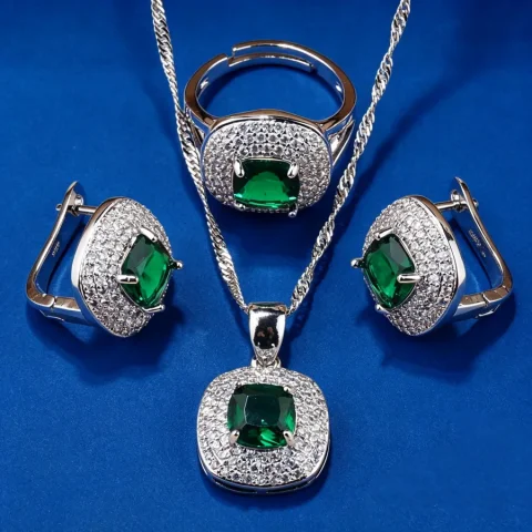 Conjunto de Joyería Minimalista de 3 Piezas en Plata 925 con Circonitas, Collar, Aretes y Anillo, para Novia, Regalo para Mujer