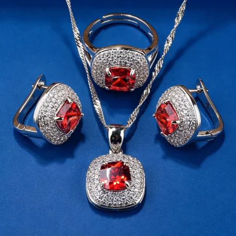 Conjunto de Joyería Minimalista de 3 Piezas en Plata 925 con Circonitas, Collar, Aretes y Anillo, para Novia, Regalo para Mujer