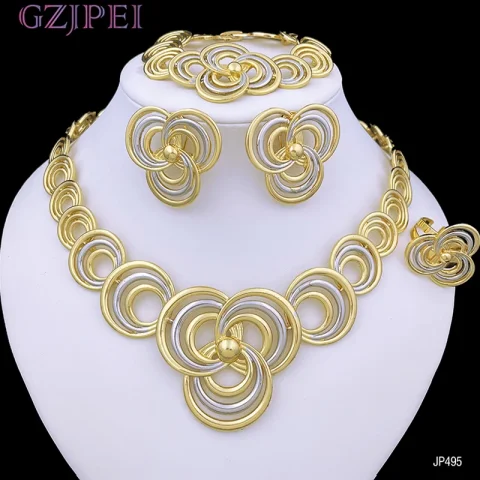 Collares elegantes para mujer, conjuntos de joyería de Color dorado en el cuello, accesorios de fiesta de boda, conjunto de joyería para mujer 4