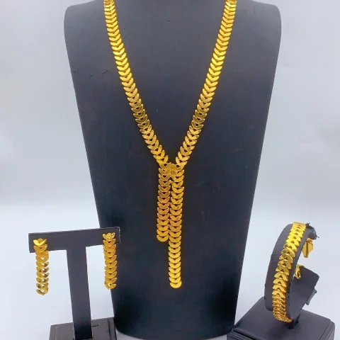 Conjuntos de joyería de Dubái para mujer, collares de cadena larga, pendientes, conjunto de tres piezas, Color dorado de 24 quilates, regalos de fiesta de boda eritrea