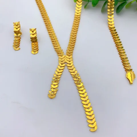 Conjuntos de joyería de Dubái para mujer, collares de cadena larga, pendientes, conjunto de tres piezas, Color dorado de 24 quilates, regalos de fiesta de boda eritrea 5