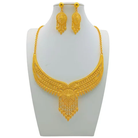 Nuevo Juego de Joyería de Moda de Dubái, Chapado en Oro de 24K, Collar y Aretes, Exquisito para Fiestas de Compromiso, para Parejas