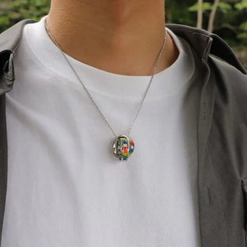 Collar Arcoíris Colorido, Joyería para el Cuello, Anillo con Amuleto Turco, Colgante, Accesorios, Collar de Acero de Titanio para Parejas 5