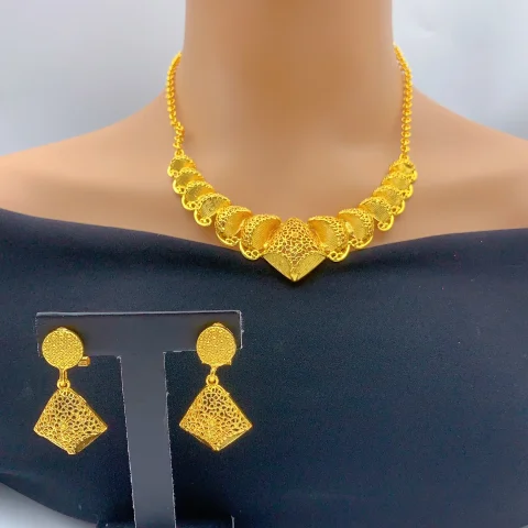Collar y pendientes chapados en oro de 24k para novia india de lujo, juegos de joyas para mujer, conjunto de Dubai etíope, regalos para fiesta de boda