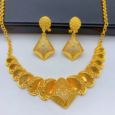 Collar y pendientes chapados en oro de 24k para novia india de lujo, juegos de joyas para mujer, conjunto de Dubai etíope, regalos para fiesta de boda