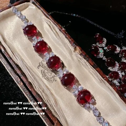 Conjunto de joyería de plata S925 para mujer, collar geométrico de rubí de laboratorio, pendientes, anillo, pulsera, joyería elegante para fiesta, joyería de boda 5