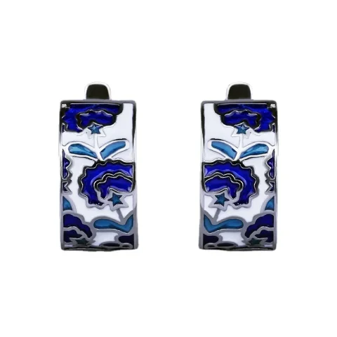 Conjunto de joyería clásico para mujer, pendientes esmaltados con flores azules, conjunto de colgante de anillo, joyería fina de moda, conjuntos de joyería nupcial hecha a mano 3