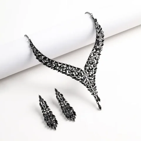 1 Juego de collar de cadena con incrustaciones de cobre a la moda, conjunto de joyería para mujer, para banquete de boda, fiesta, necesidades diarias 3