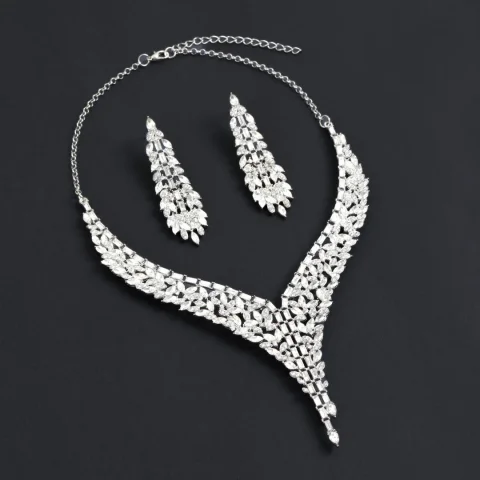1 Juego de collar de cadena con incrustaciones de cobre a la moda, conjunto de joyería para mujer, para banquete de boda, fiesta, necesidades diarias 4