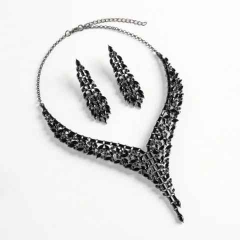 1 Juego de collar de cadena con incrustaciones de cobre a la moda, conjunto de joyería para mujer, para banquete de boda, fiesta, necesidades diarias 5