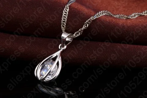 Conjunto de joyería Popular para mujer, colgante de plata de ley 925 con piedra de cristal brillante, collar, pendientes de aro, regalo de fiesta