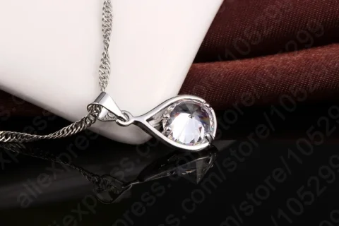 Conjunto de joyería Popular para mujer, colgante de plata de ley 925 con piedra de cristal brillante, collar, pendientes de aro, regalo de fiesta 3