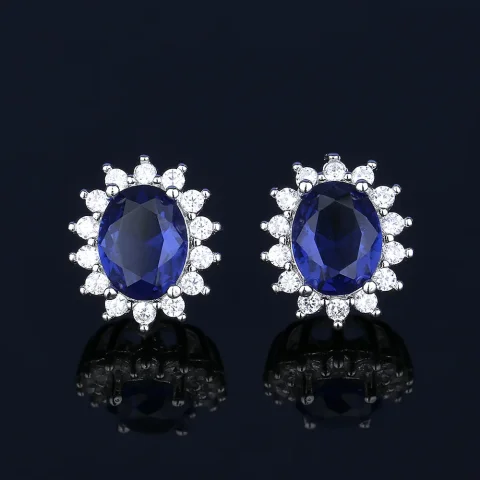 Juego de Joyas Azules de Lujo para Mujer, Plata de Ley 925, Corte Ovalado, Collar, Pendientes y Anillo con Circonitas, Regalo de Joyería para Novia