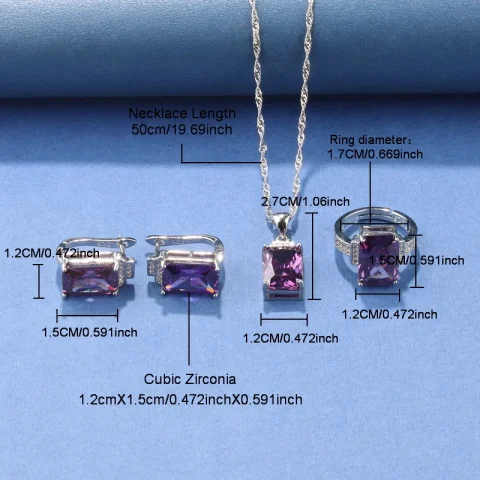 Joyería Fina rectangular única para mujer, accesorio de boda Original de plata 925, collar, pendientes, pulsera, conjuntos de anillos 5