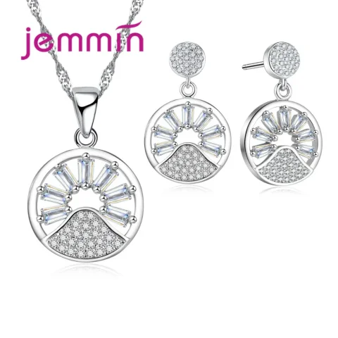 Nuevo conjunto de joyería de plata de ley 925 auténtica, joyería de boda a la moda, exquisitos pendientes de diseño redondo + collar, conjuntos de joyería