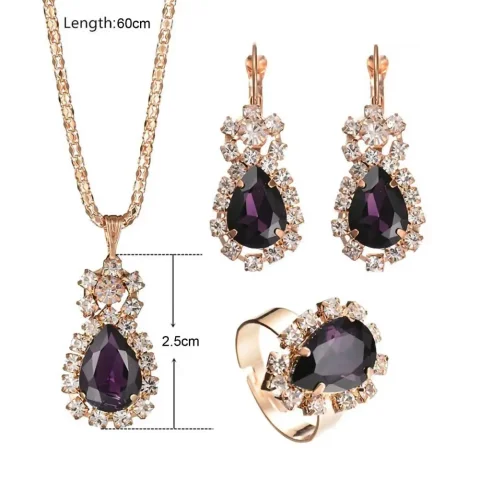 3 unids/set de joyería de boda de lujo, collar de aleación suave, pendientes, conjunto de anillo, pendientes de novia brillantes, conjunto de anillo y collar 1
