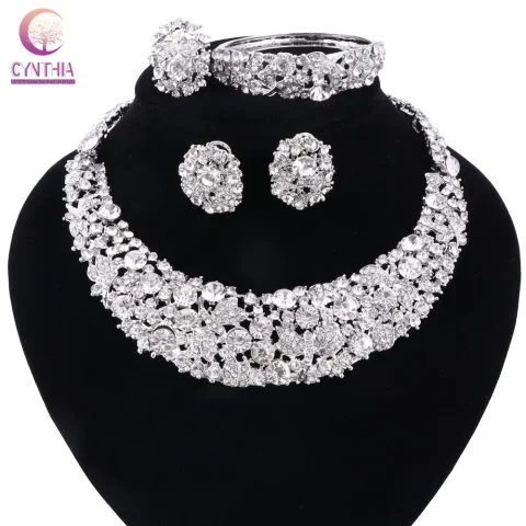 Conjuntos de joyas de cristal blanco para mujer, collar llamativo bohemio, collar de moda para fiesta, boda, venta directa