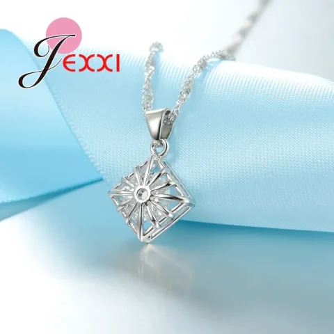 Conjunto de joyería de boda para mujer, Color plata esterlina 925, colgante de cristal austriaco, collar de moda + conjunto de pendientes