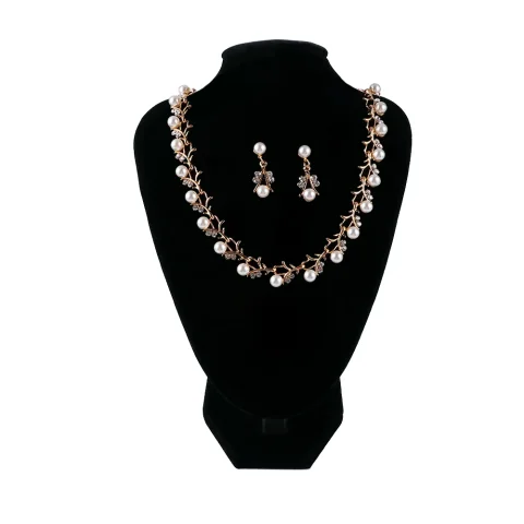 Regalo del día, cadena de clavícula de hoja nupcial, Collar de diamantes de imitación, Gargantilla, Collar de cristal, pendientes, pulsera, conjunto de joyería de boda, perla 1