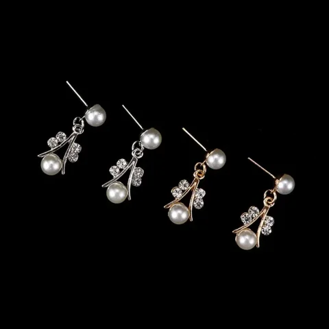Regalo del día, cadena de clavícula de hoja nupcial, Collar de diamantes de imitación, Gargantilla, Collar de cristal, pendientes, pulsera, conjunto de joyería de boda, perla 2