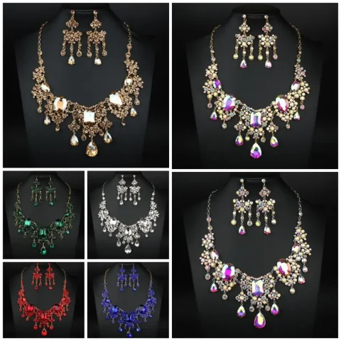 Conjunto de Joyería Elegante con Pedrería, Collar y Pendientes Barrocos Brillantes, Conjunto de Joyería Clásica de Lujo para Mujer, Accesorio de Vestuario 5