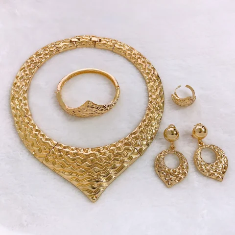 Conjunto de joyería para mujer, collar redondo chapado en oro de Italia, Dubai, pendientes de estilo Simple, pulsera, regalo para mujer, Bisutería