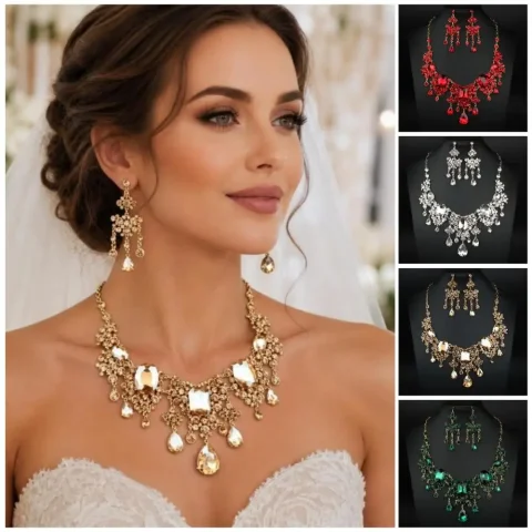 Elegante Conjunto de Joyas con Pedrería, Accesorios Nupciales Barrocos Brillantes para Boda, Conjunto de Joyas Clásico y Exquisito para Mujer, Ideal para Fiestas y Eventos