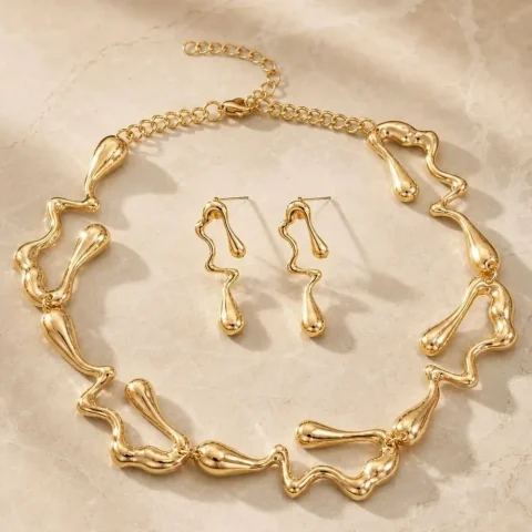 Conjunto de Joyería de Diseño Geométrico Irregular, Collar y Aretes Ajustables, Ligeros, Estilo Gótico Retro, Regalo para Chicas 4