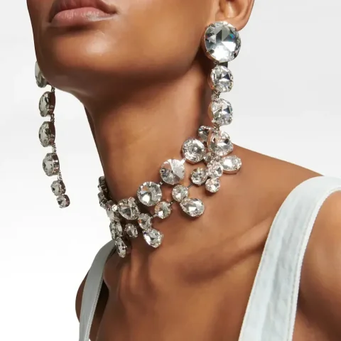 Conjuntos de joyas de cristal redondo para mujer, accesorios de boda de lujo con diamantes de imitación, collar nupcial de Dubái, conjunto de pendientes, 2024
