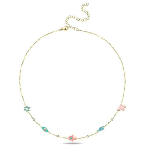 Nuevo 2025 joyería de moda para mujer Color dorado esmalte colorido lindo símbolo encantador encanto pulsera collar conjunto