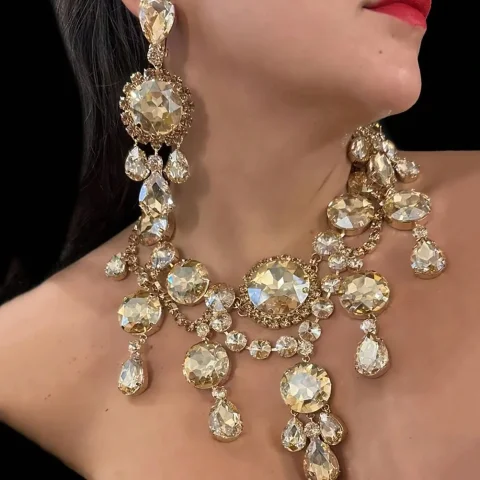 Collar grande de lujo ostentoso, collar delicado redondo exagerado, joyería de boda nupcial de moda, regalo de fiesta para mujeres