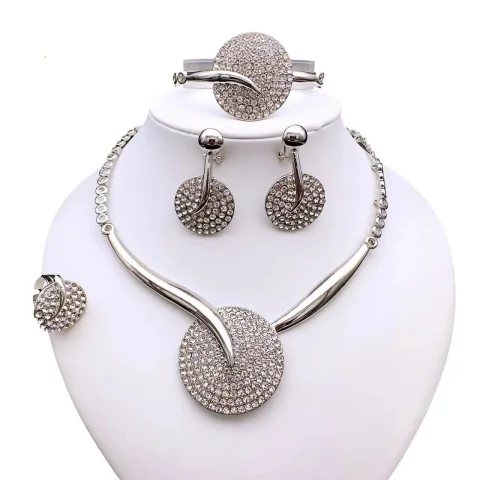Exquisito conjunto de joyas para mujer, collar con colgante de Rinestone redondo grande, regalo para niña, accesorios de fiesta africanos, uso diario 3