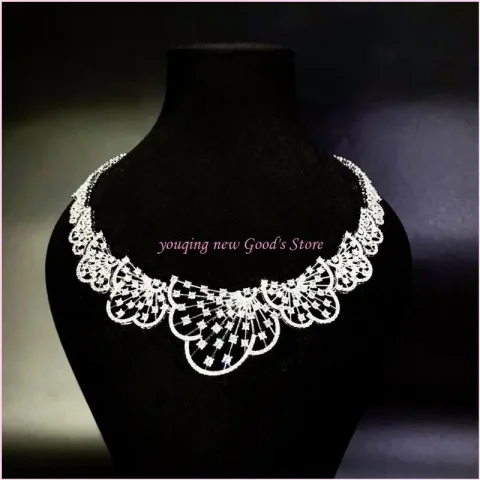 Collar y pendientes de aleación de circonio resistentes con diseños elegantes para mujeres de moda, uso diario, ropa informal 3