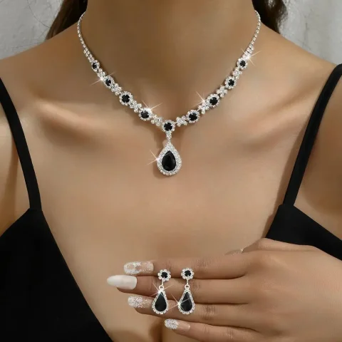 Conjunto de pendientes y collar de joyería de cristal a la moda, collar con colgante de gota de agua Premium, diseño Original de circón con incrustaciones