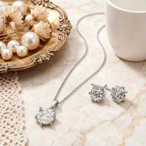 Conjunto de joyería nupcial de Plata de Ley 925 clásico, conjunto de collar y pendientes con colgante de cristal austriaco de princesa, regalos para fiesta de boda para mujer