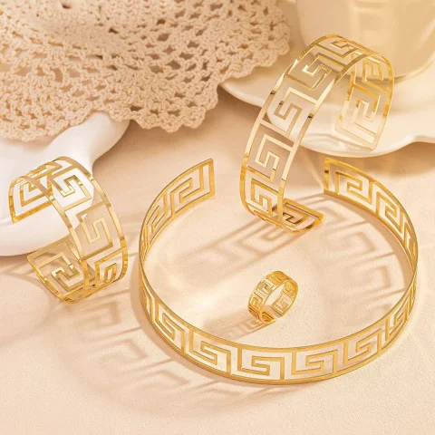 Conjunto de joyería para mujeres y niñas, Collar de temperamento Simple Retro a la moda, pulsera para brazo, anillo, regalo de fiesta ES012