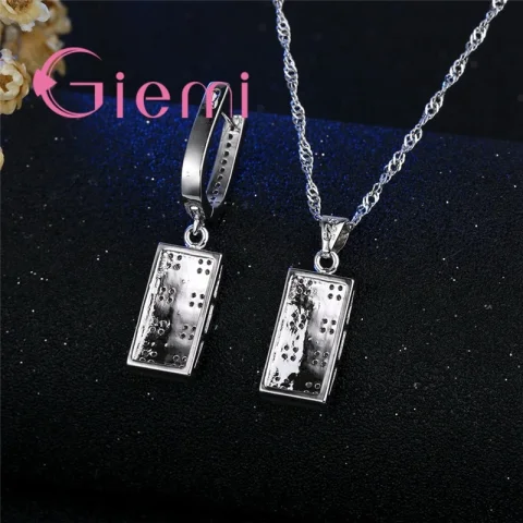 Conjuntos de joyas rectangulares de cristal, joyería de plata de ley 925 de grado superior, collar de Metal, pendientes, bisutería de fiesta 5