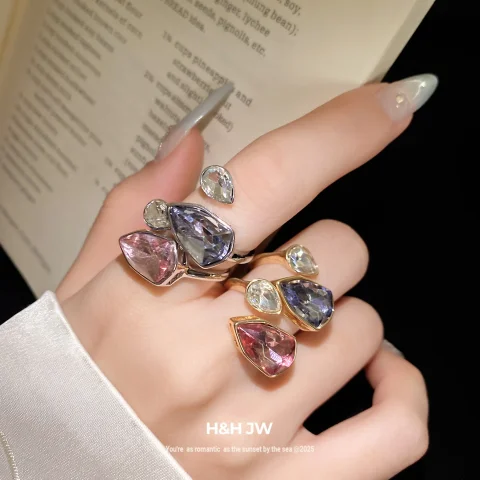 Conjunto de Joyería de Cristal, Aretes, Anillo y Collar, Joyería para Mujer al por Mayor 4