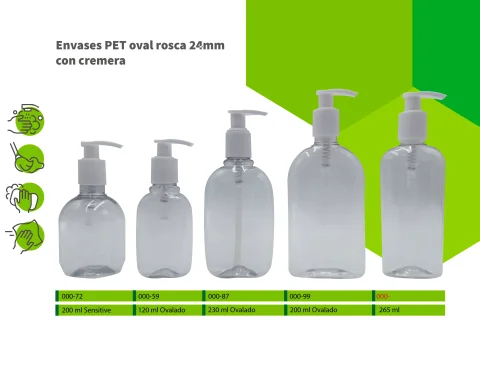 Envases PET oval rosca 24 mm con cremera