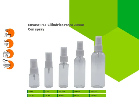 Envase PET cilíndrico rosca 20mm con spray