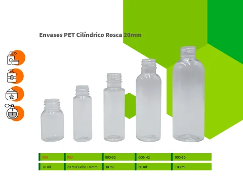 Envases PET cilíndricos Rosca 20mm 1