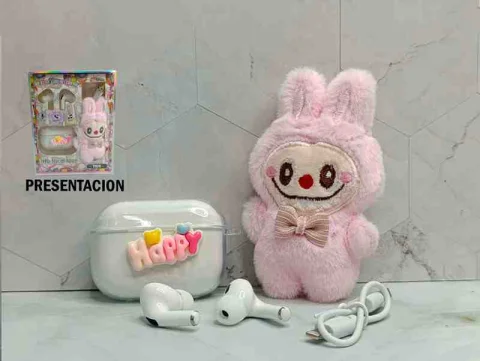 AUDIFONO TWS PELUCHE LABUBU ROSADO HD-MIC 102416- RS 1