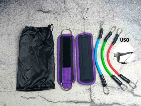 SET MORADO DE CORREAS P/TOBILLO+LIGAS PARA GYM 12514M