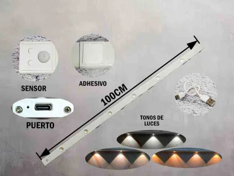 BARRA LED 100CM C/SENSOR DE MOVIMIENTO BLANCO 12762B