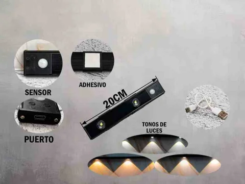 BARRA LED 20CM C/SENSOR DE MOVIMIENTO NEGRO 12757N