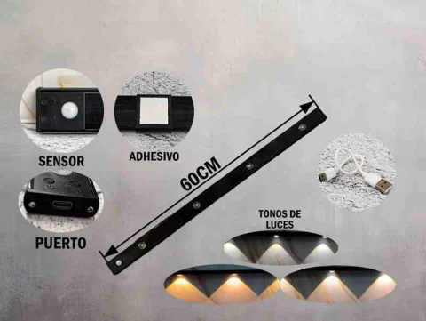 BARRA LED 60CM C/SENSOR DE MOVIMIENTO NEGRO 12760N